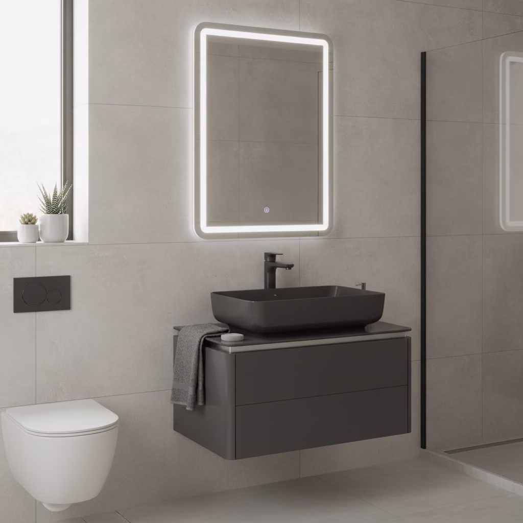 Kale Lotus 80 Cm Mat Siyah-Antrasit Banyo Dolabı Takımı 2
