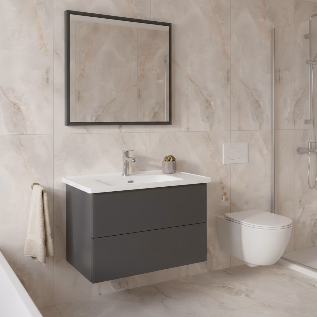Kale Zeta 80 Cm Mat Antrasit Banyo Dolabı Takımı 2