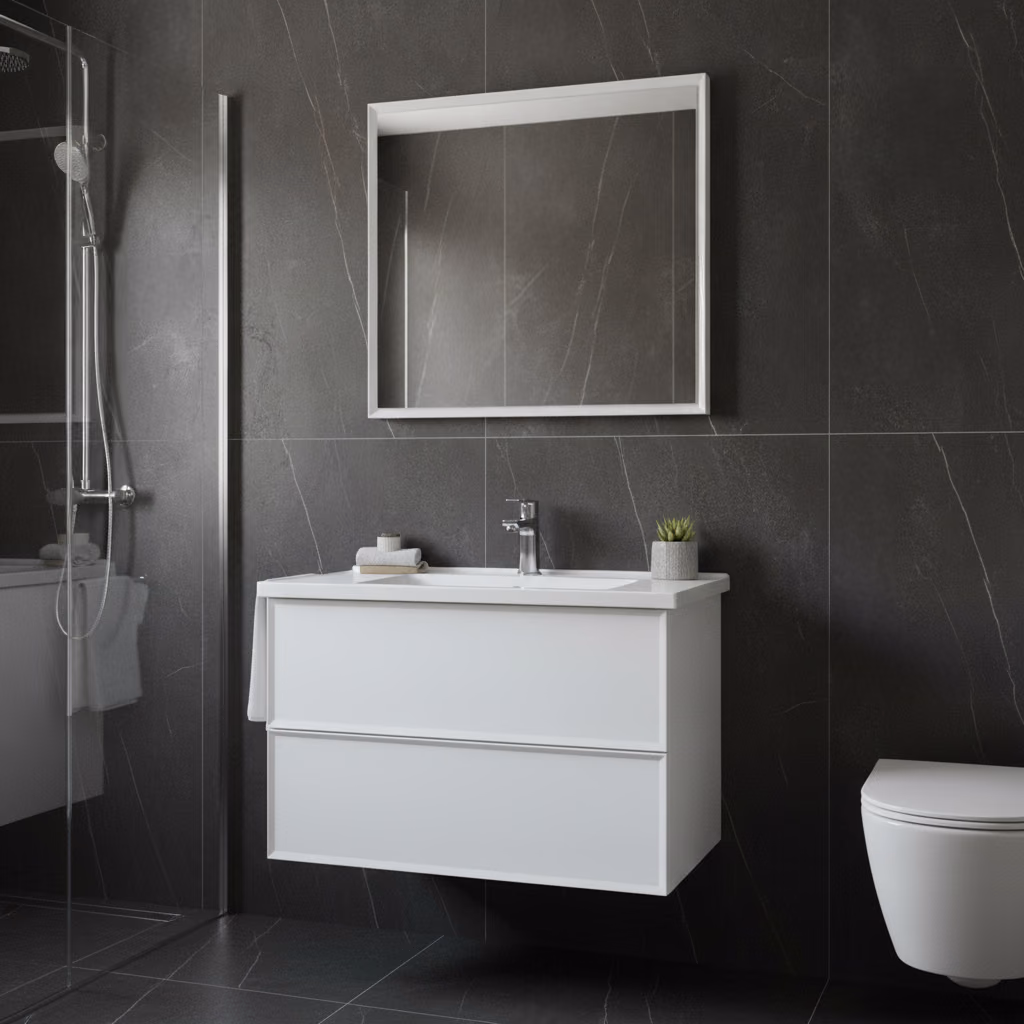 Kale Zeta 80 Cm Mat Beyaz Banyo Dolabı Takımı 2