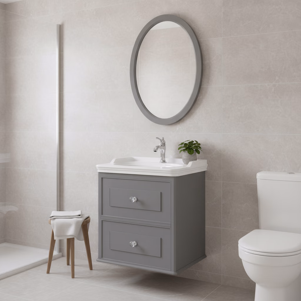 Kale Miro 65 Cm Mat Gri Banyo Dolabı Takımı 2