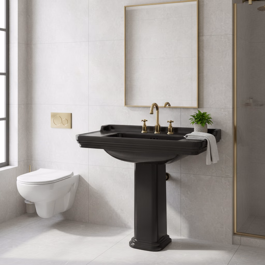 Kale Petra 90x50 Cm 3 Armatür Delikli Siyah Etajerli Lavabo 2
