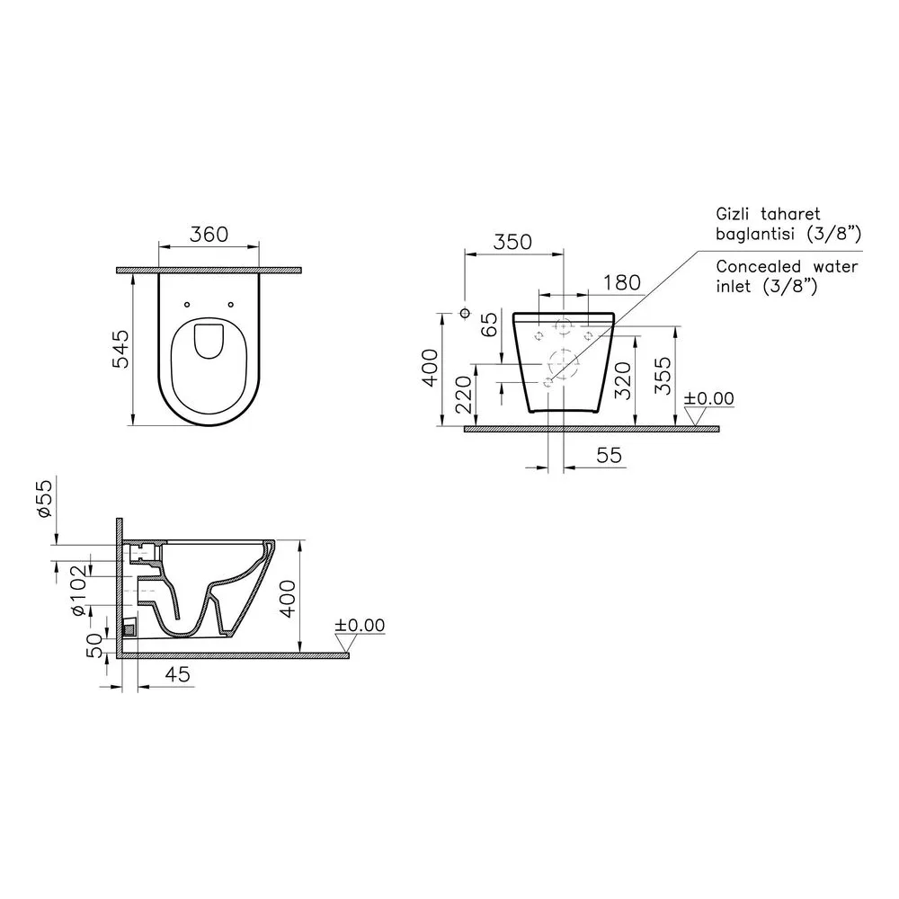 Vitra Integra Rim-ex 55 Cm Mat Siyah Asma Klozet 2