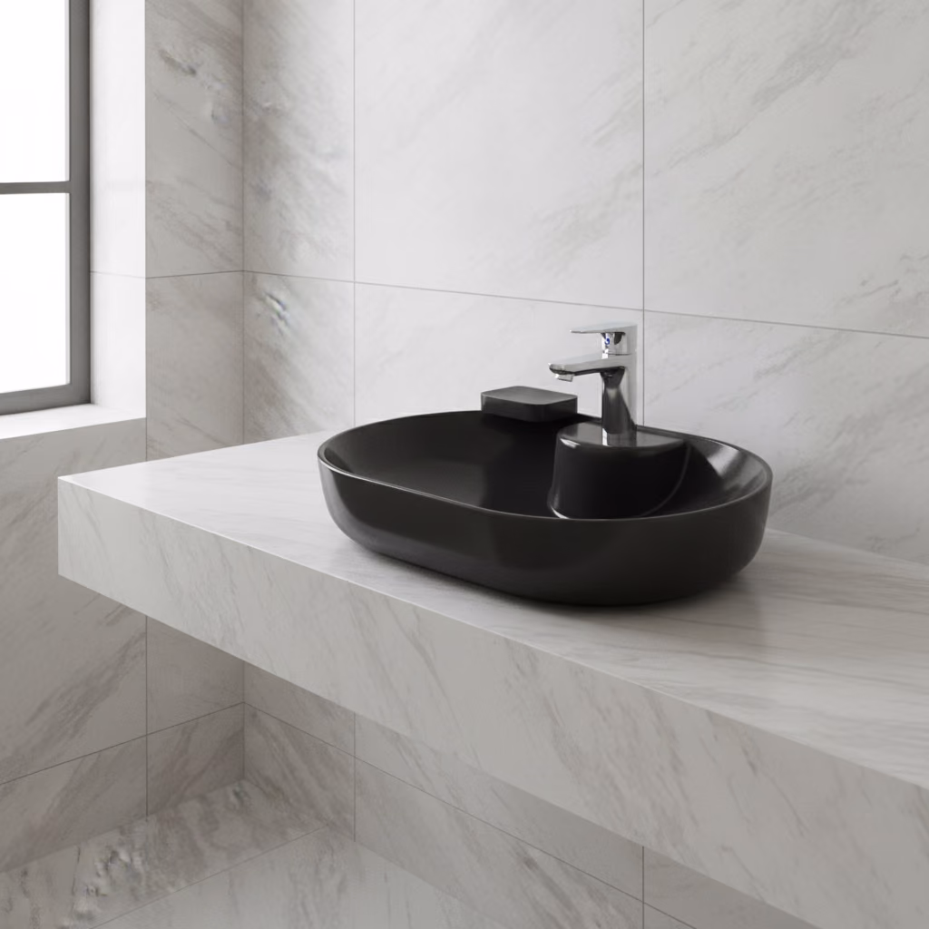 Kale Zero 2.0 60x40 Cm Ada Armatür Bantlı Siyah Oval Çanak Lavabo 2