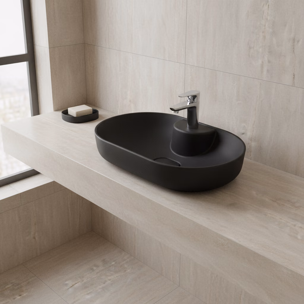 Kale Zero 2.0 60x40 Cm Ada Armatür Bantlı Mat Siyah Oval Çanak Lavabo 2