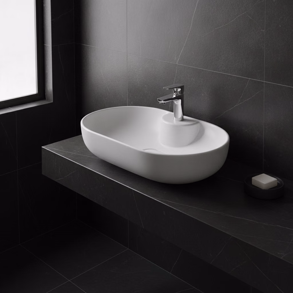 Kale Zero 2.0 60x40 Cm Ada Armatür Bantlı Mat Beyaz Oval Çanak Lavabo 2