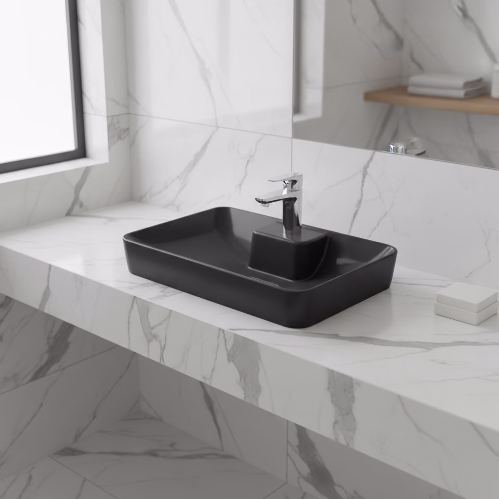 Kale Zero 2.0 60x40 Cm Ada Armatür Bantlı Siyah Dikdörtgen Çanak Lavabo 2