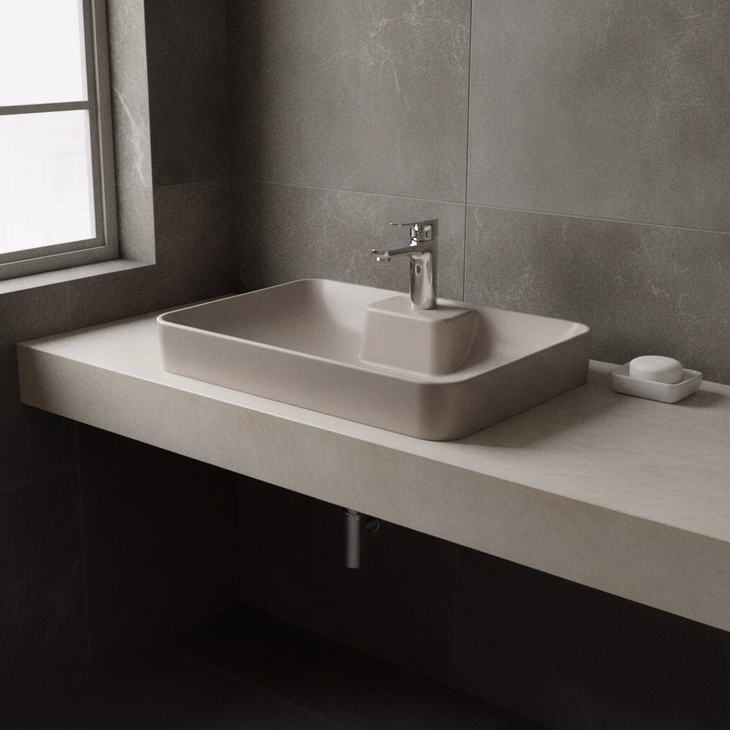 Kale Zero 2.0 60x40 Cm Ada Armatür Bantlı Mat Vizon Dikdörtgen Çanak Lavabo 2