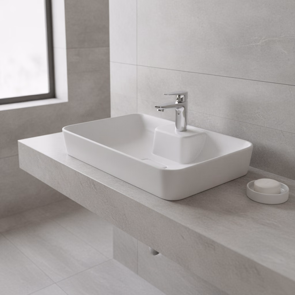 Kale Zero 2.0 60x40 Cm Ada Armatür Bantlı Mat Beyaz Dikdörtgen Çanak Lavabo 2