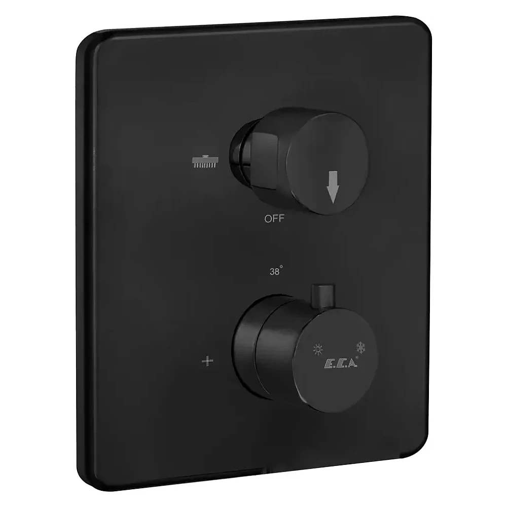 Eca Mat Siyah 2 Yollu Termostatik Ankastre Banyo/Duş Bataryası Sıva Üstü Grubu - 102167215C1-KDE