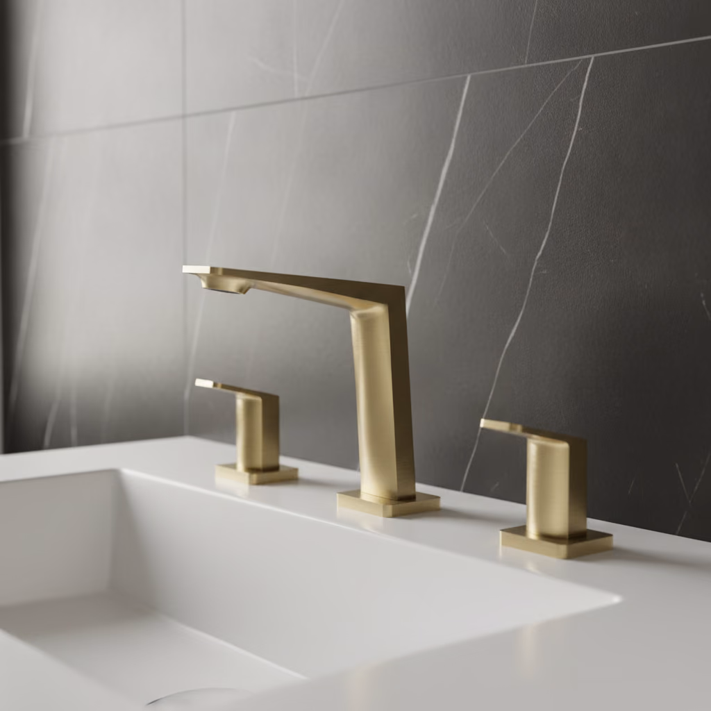 Kale Uniq 3 Delikli Fırçalanmış Altın Lavabo Bataryası 2
