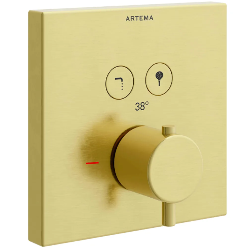 Artema Aquacontrol Square Fırçalı Altın Ankastre Termostatik Banyo Bataryası