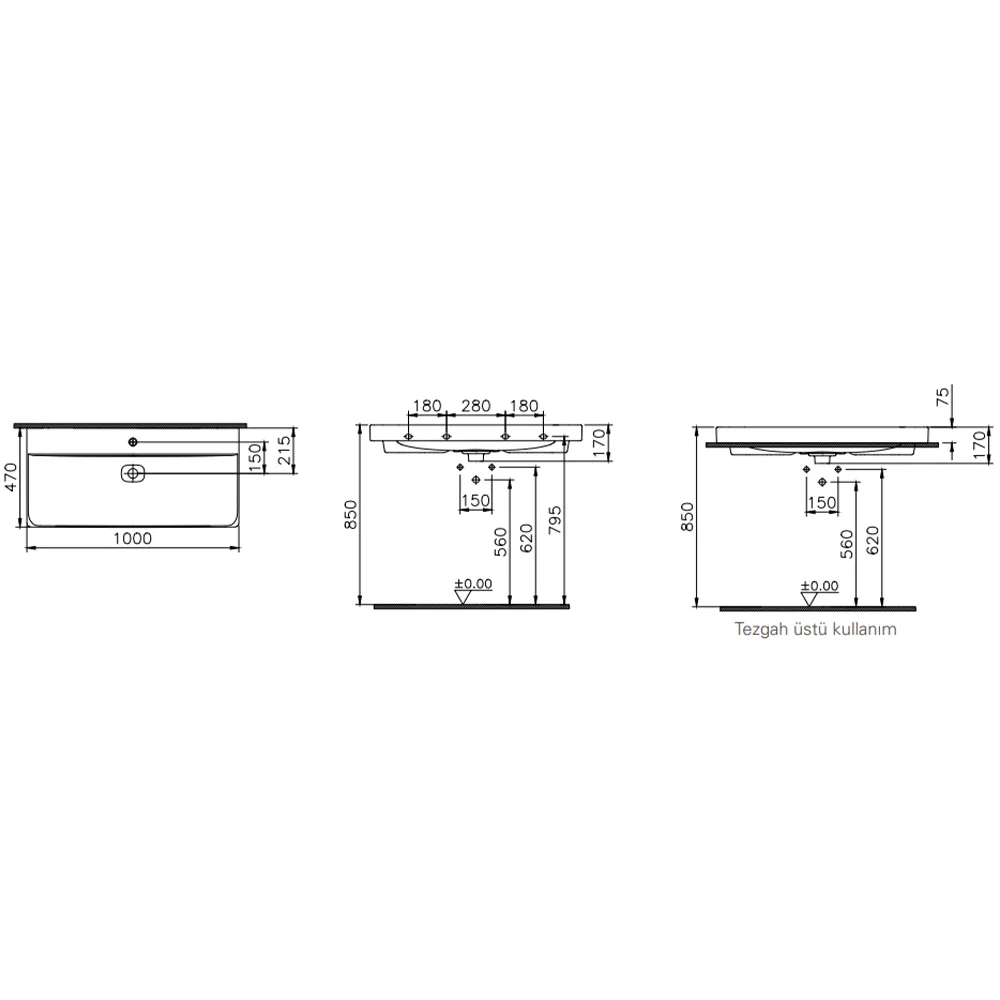 Vitra Metropole 100x47 Cm Lavabo 2
