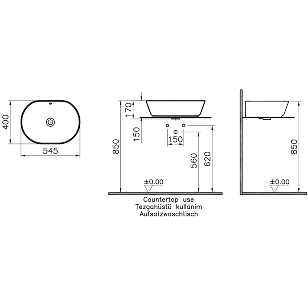 Vitra Geo 55x40 Cm Mat Kum Beji Çanak Lavabo 2