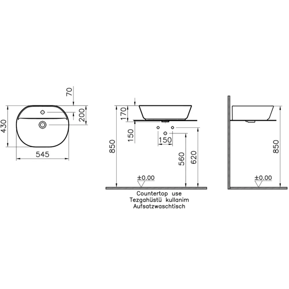 Vitra Geo 55x43 Cm Mat Kum Beji Çanak Lavabo 2