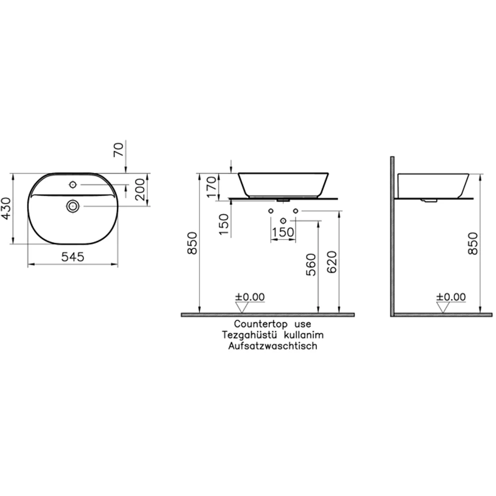Vitra Geo 55x43 Cm Mat Kum Beji Çanak Lavabo 2