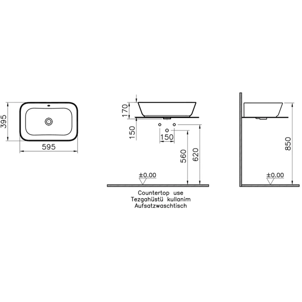 Vitra Geo 60x40 Cm Mat Kum Beji Çanak Lavabo 2