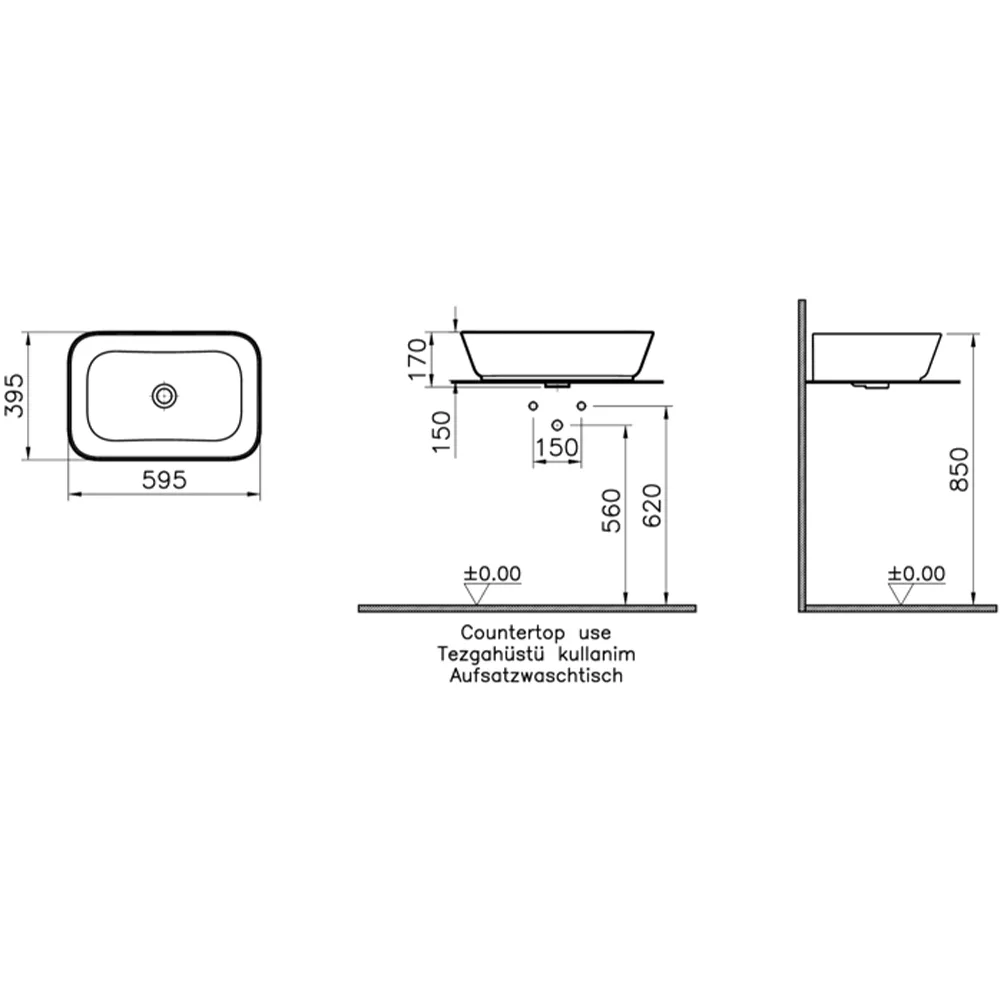 Vitra Geo 60x40 Cm Mat Kum Beji Çanak Lavabo 2