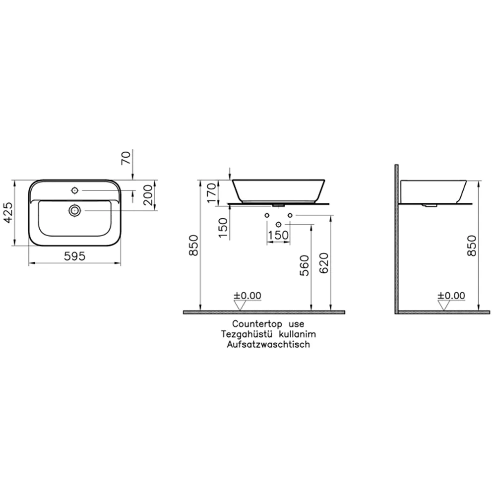 Vitra Geo 60x43 Cm Mat Kum Beji Çanak Lavabo 2