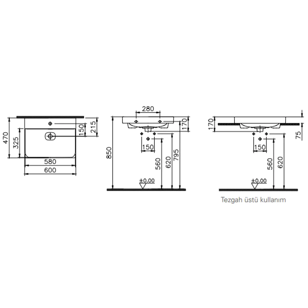 Vitra Metropole 60x47 Cm Mat Kum Beji Lavabo 2