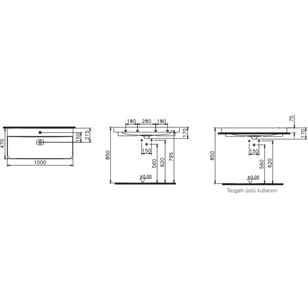 Vitra Metropole 100x47 Cm Mat Beyaz Lavabo 2
