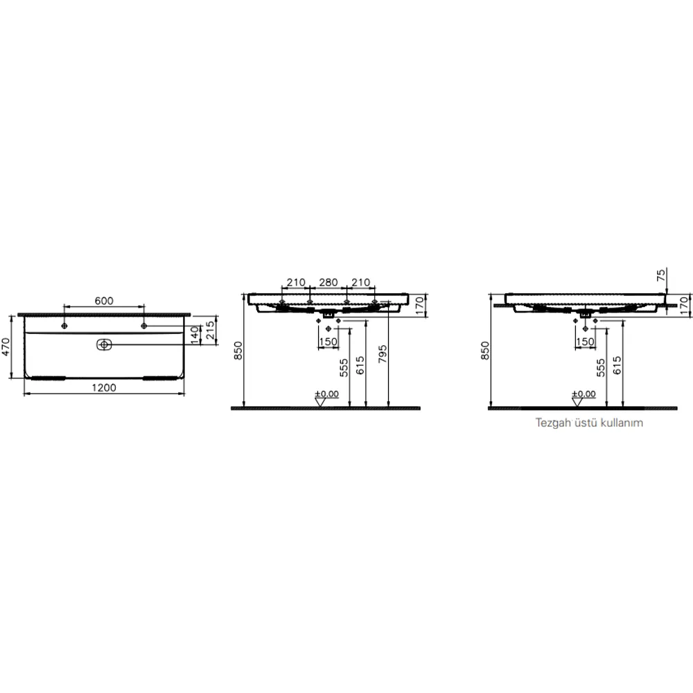 Vitra Metropole 120x47 Cm Mat Siyah Lavabo 2