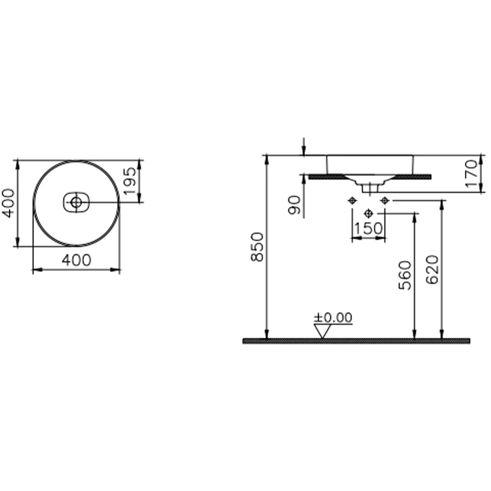 Vitra Metropole 40x40 Cm Mat Taş Gri Çanak Lavabo 2