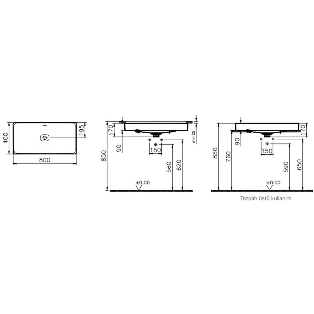 Vitra Metropole 80x40 Cm Mat Beyaz Çanak Lavabo 2