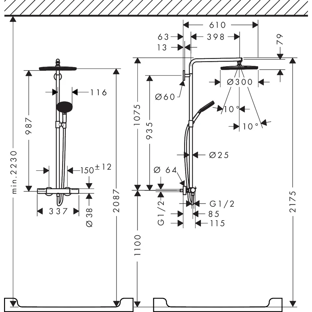 Hansgrohe Raindance Alive S Puro 300 1jet Ecostat Element Mat Bronz Termostatlı Duş Kolonu - 24592140 2