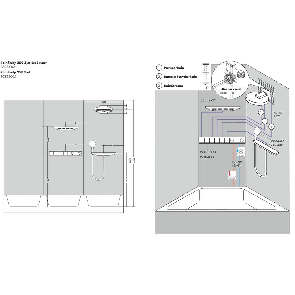 Hansgrohe Rainfinity 250 3jet EcoSmart Duvar Bağlantılı Tepe Duşu - 26233000 2