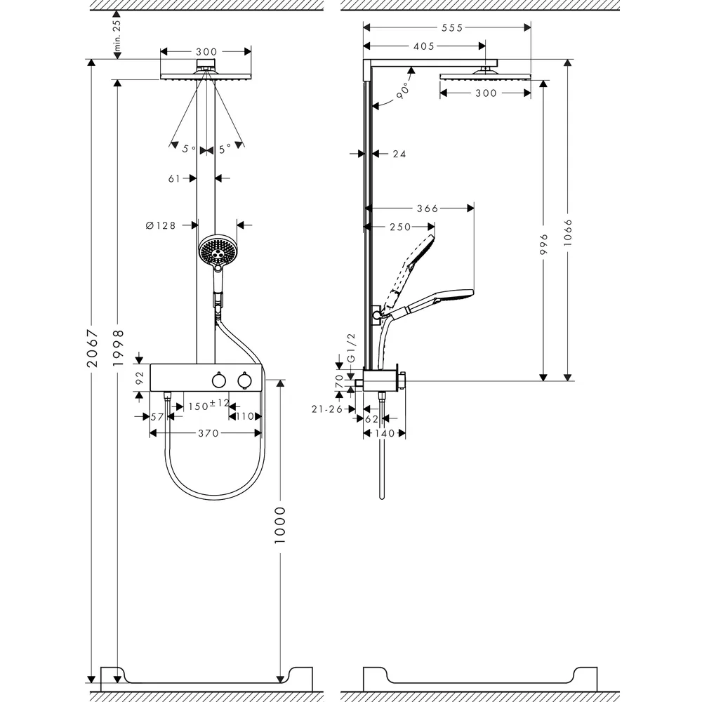 Hansgrohe Raindance E 300 1jet ShowerTablet 350 Mat Beyaz Termostatlı Duş Kolonu - 27361700 2