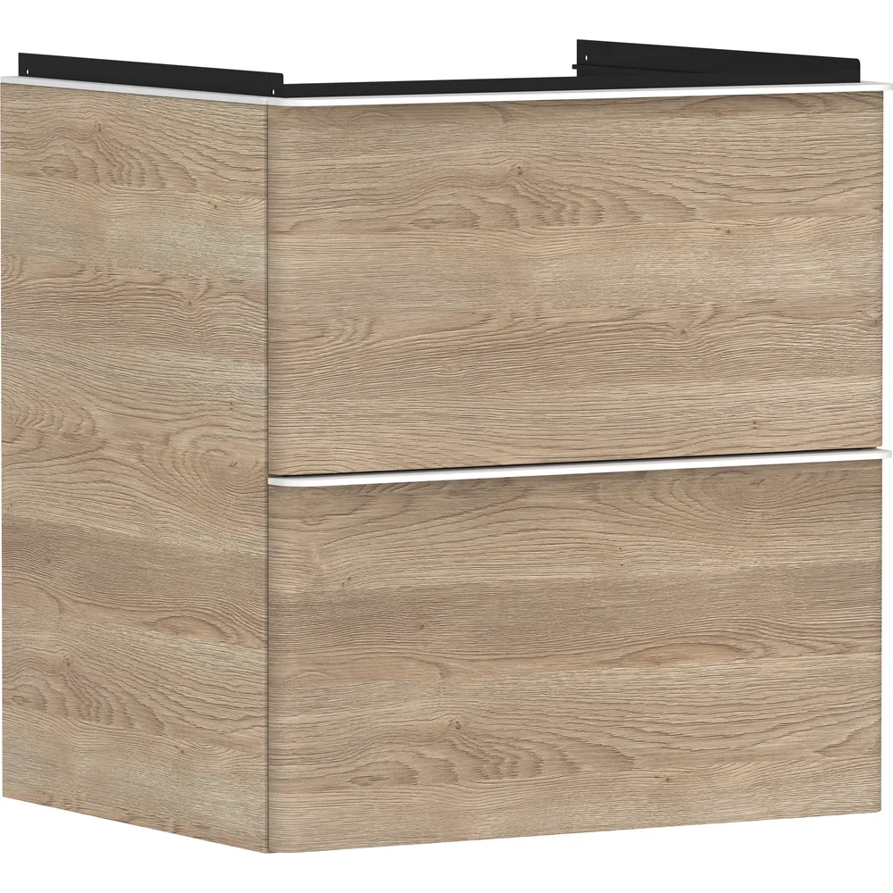 Hansgrohe Xelu Q 58 cm Doğal Meşe Mat Beyaz Kulplu 2 Çekmeceli Lavabo Dolabı - 54025700