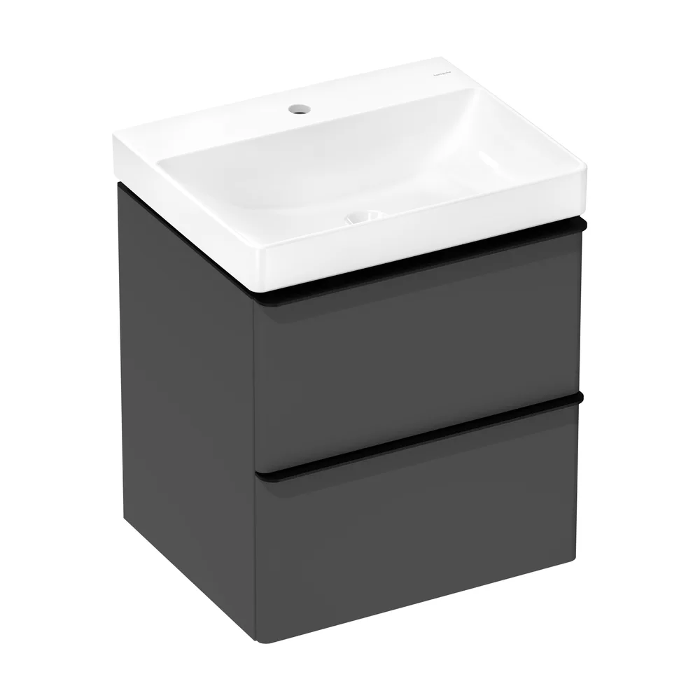 Hansgrohe Xelu Q 58 cm Elmas Mat Gri Mat Siyah Kulplu 2 Çekmeceli Lavabolu Dolap Seti - 54372670