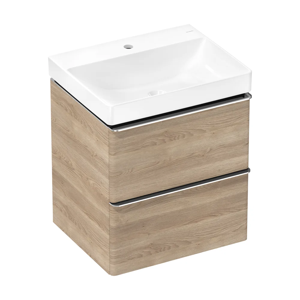 Hansgrohe Xelu Q 58 cm Doğal Meşe 2 Çekmeceli Lavabolu Dolap Seti - 54373000