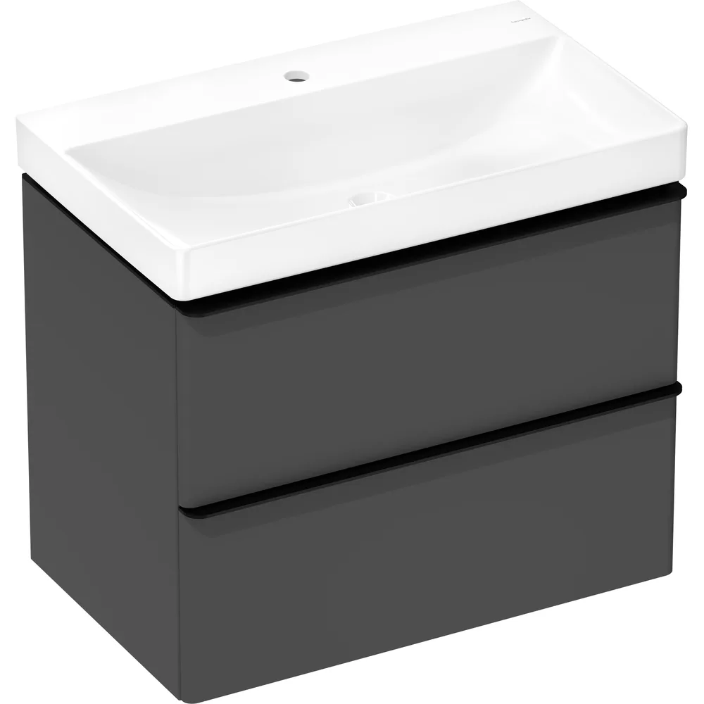 Hansgrohe Xelu Q 78 cm Elmas Mat Gri Mat Siyah Kulplu 2 Çekmeceli Lavabolu Dolap Seti - 54375670