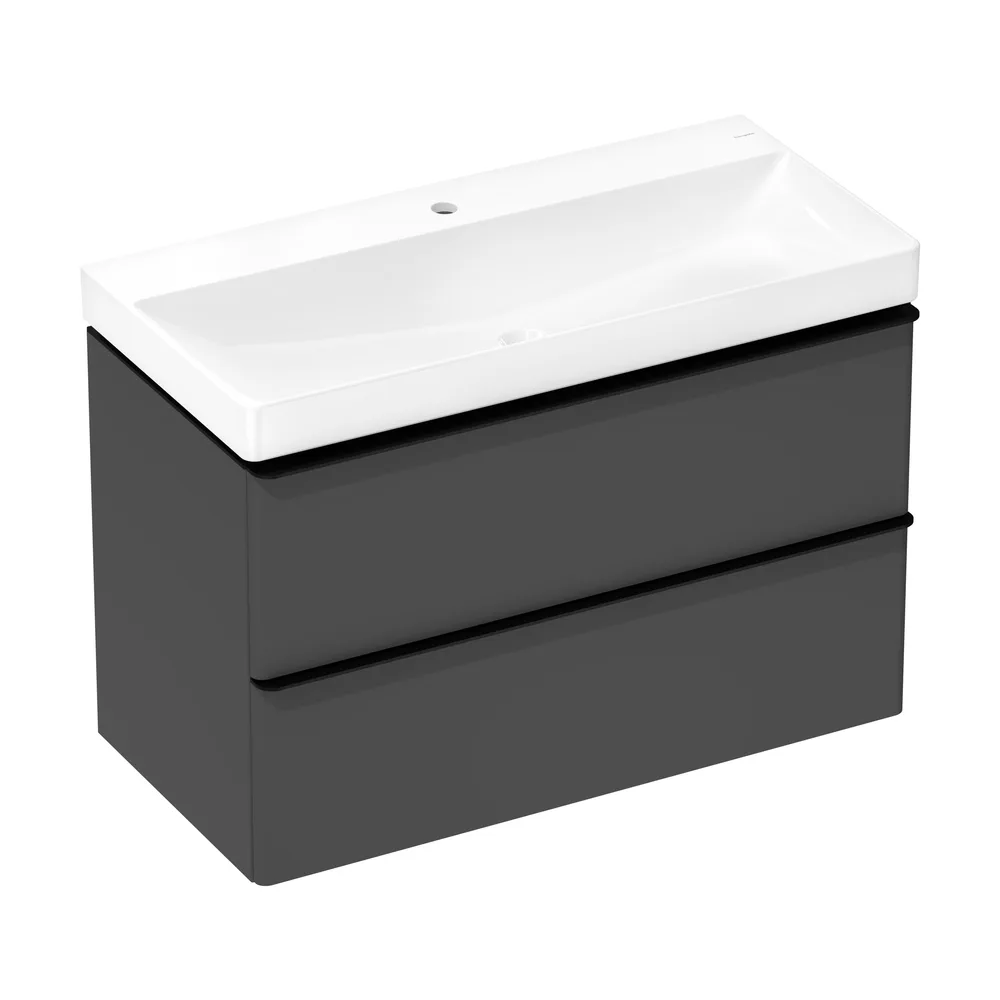 Hansgrohe Xelu Q 98 cm Elmas Mat Gri Mat Siyah Kulplu 2 Çekmeceli Lavabolu Dolap Seti - 54384670