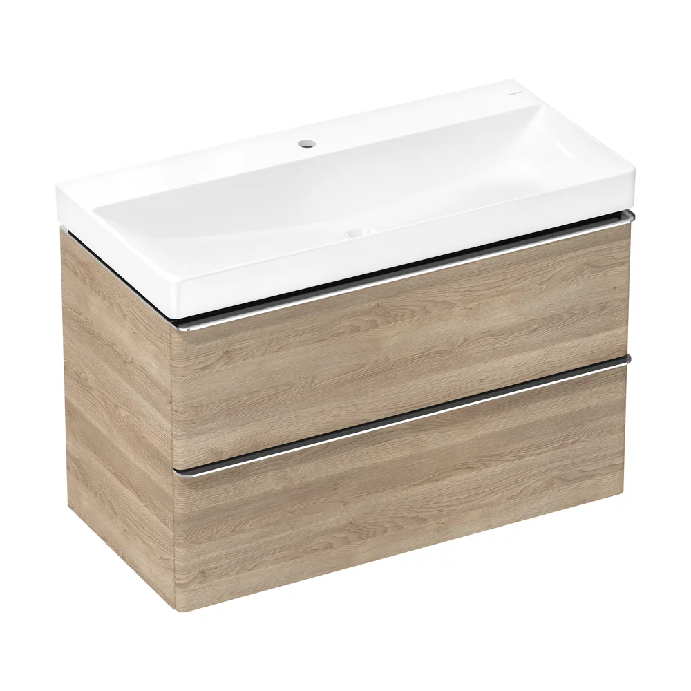 Hansgrohe Xelu Q 98 cm Doğal Meşe 2 Çekmeceli Lavabolu Dolap Seti - 54385000