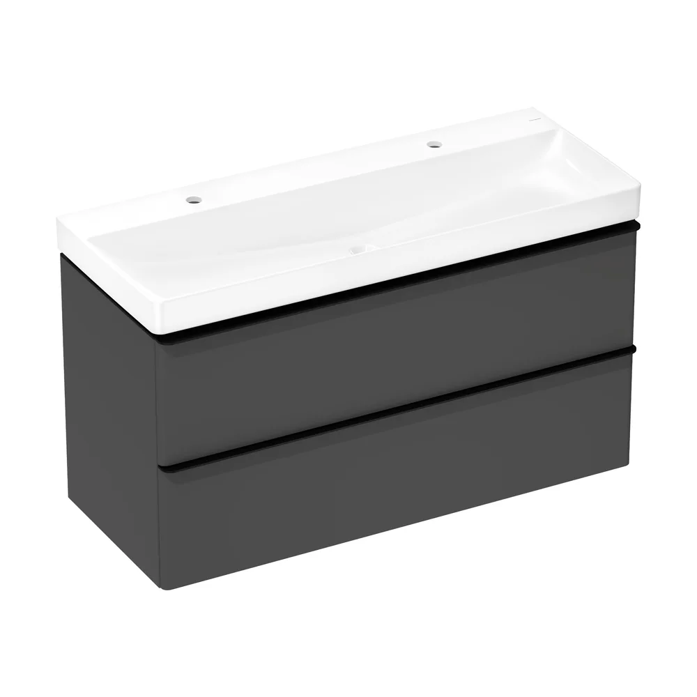 Hansgrohe Xelu Q 118 cm Elmas Mat Gri Mat Siyah Kulplu 2 Çekmeceli Lavabolu Dolap Seti - 54387670