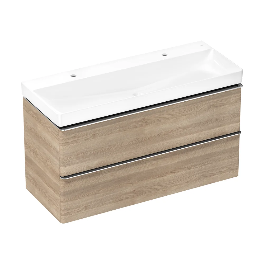 Hansgrohe Xelu Q 118 cm Doğal Meşe 2 Çekmeceli Lavabolu Dolap Seti - 54388000