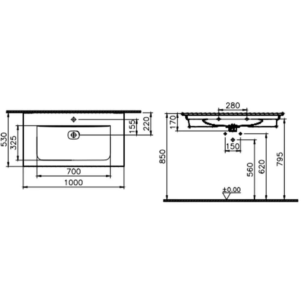 Vitra Metropole 100x53 Cm Mat Siyah Etajerli Lavabo 2