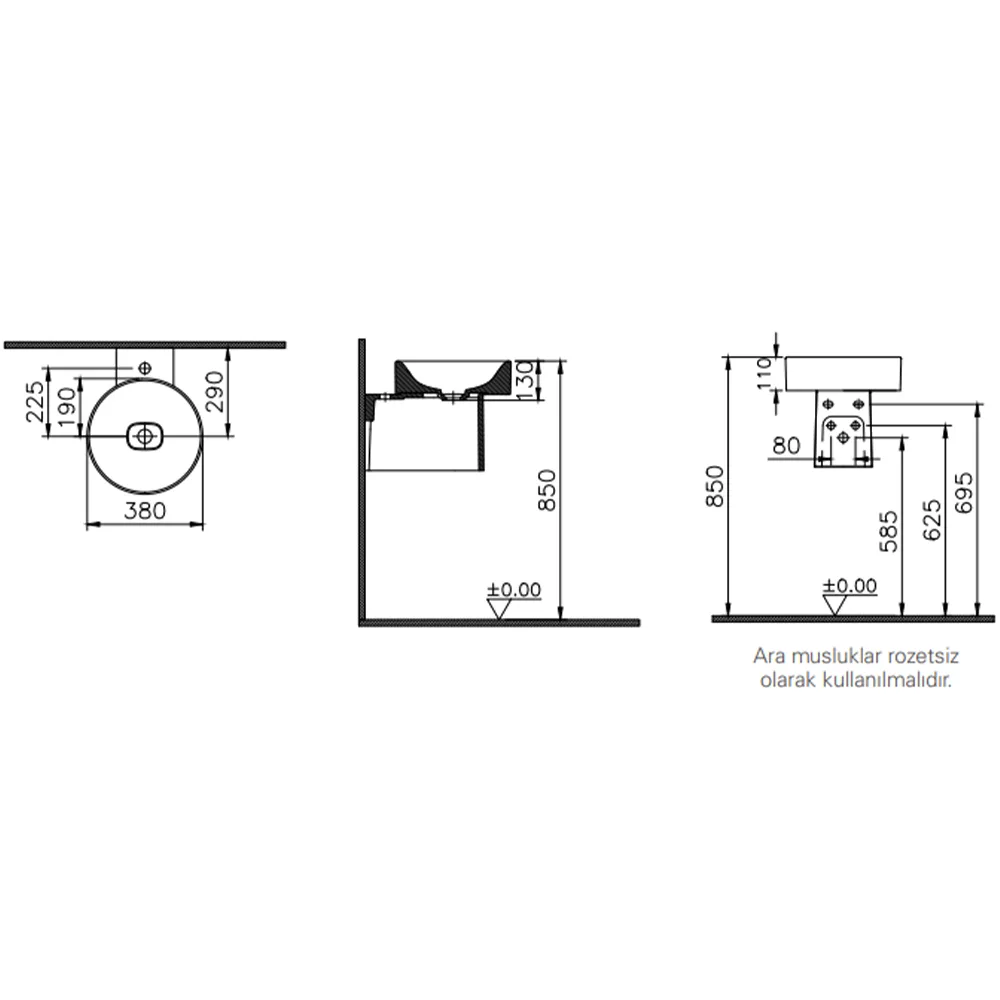 Vitra Metropole 38x38 Cm Mat Beyaz Çanak Lavabo 2