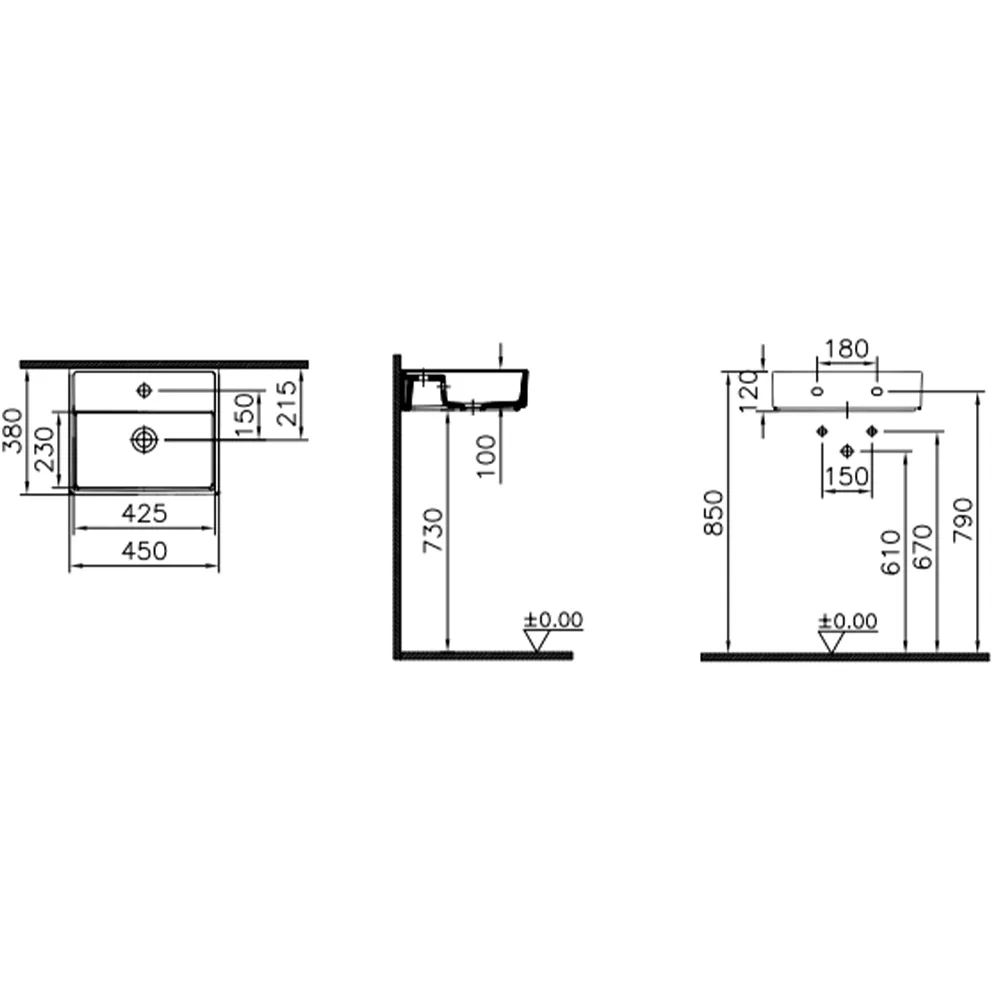 Vitra Archiplan 45x38 Cm Mat Taş Gri Lavabo 2