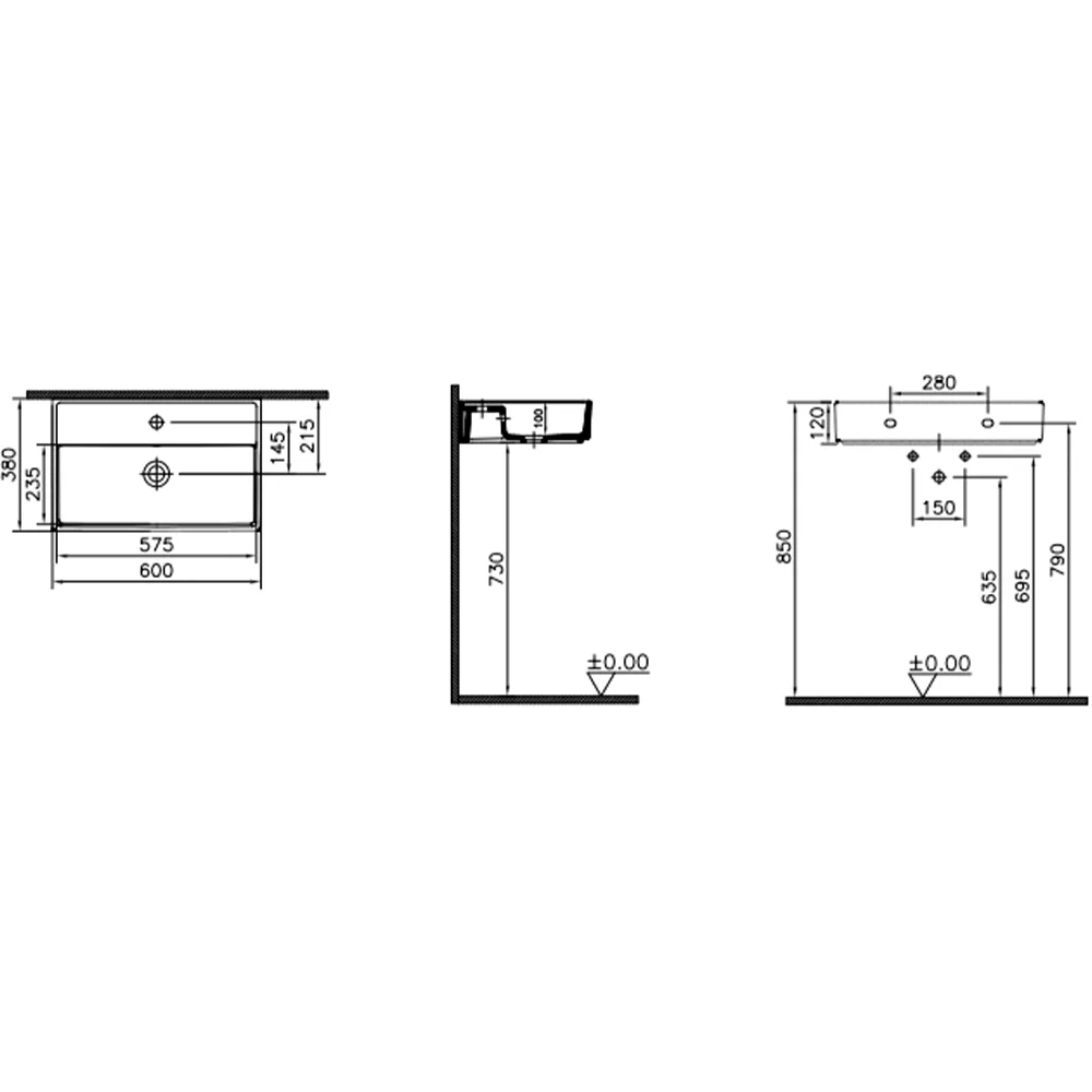 Vitra Archiplan 60x38 Cm Mat Taş Gri Lavabo 2
