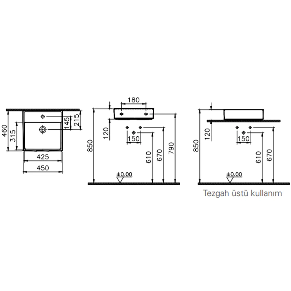 Vitra Archiplan 45x46 Cm Mat Taş Gri Lavabo 2