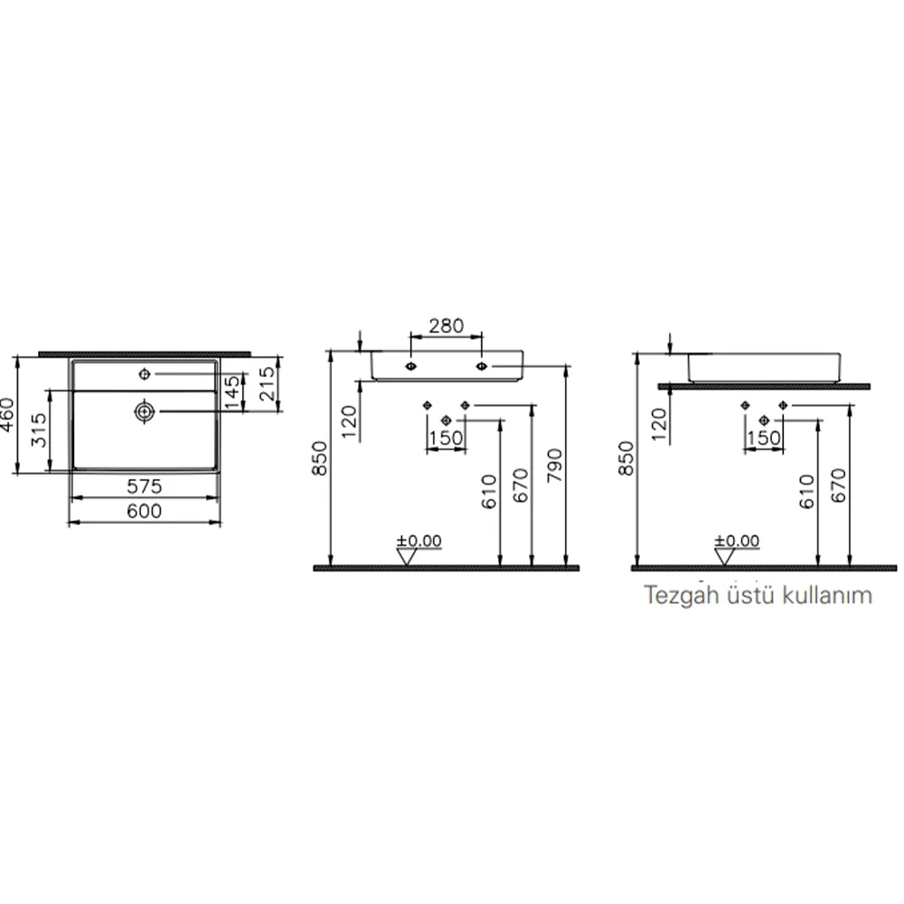 Vitra Archiplan 60x47 Cm Mat Taş Gri Lavabo 2