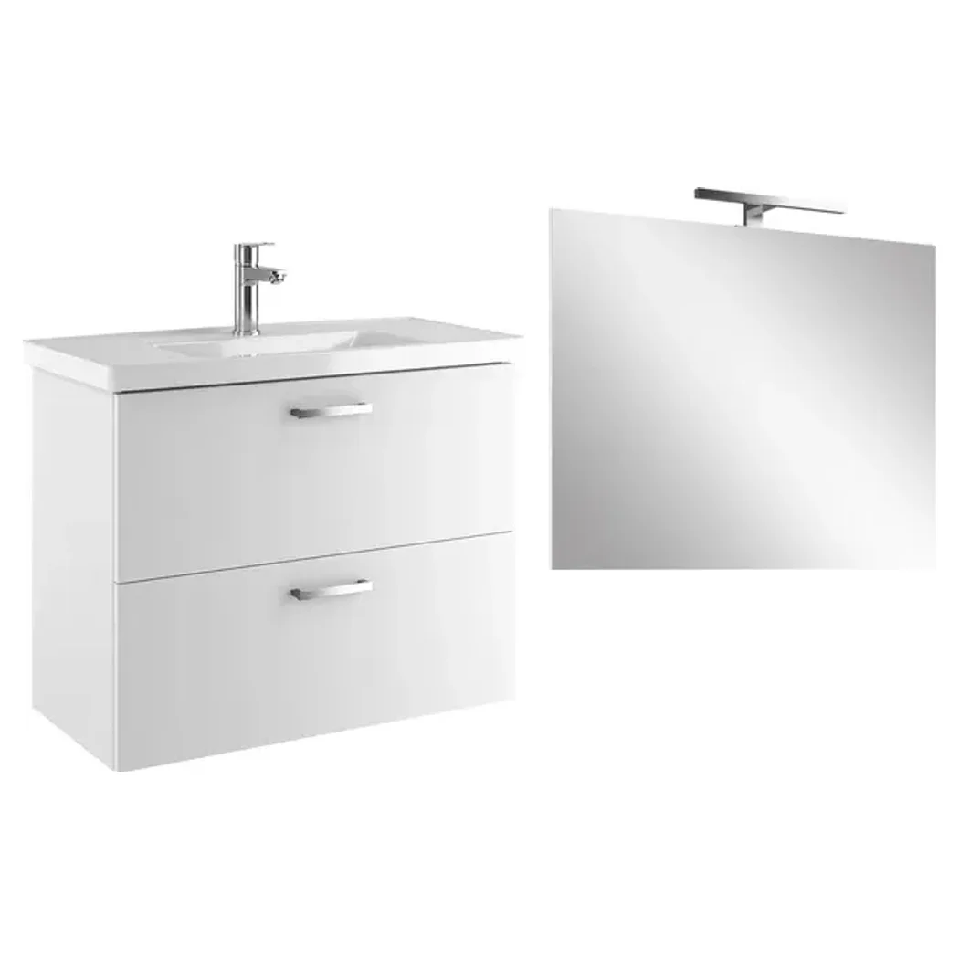 Kale Noa 80 Cm Beyaz Çift Çekmeceli Banyo Dolabı Seti (Lavabo + Sifon + Ayna) - 310300104632
