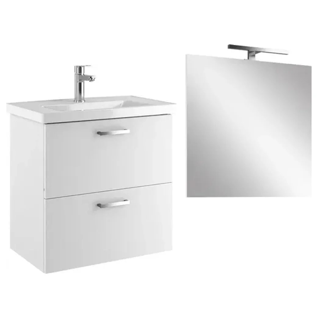 Kale Noa 65 Cm Beyaz Çift Çekmeceli Banyo Dolabı Seti (Lavabo + Sifon + Ayna) - 310300104637