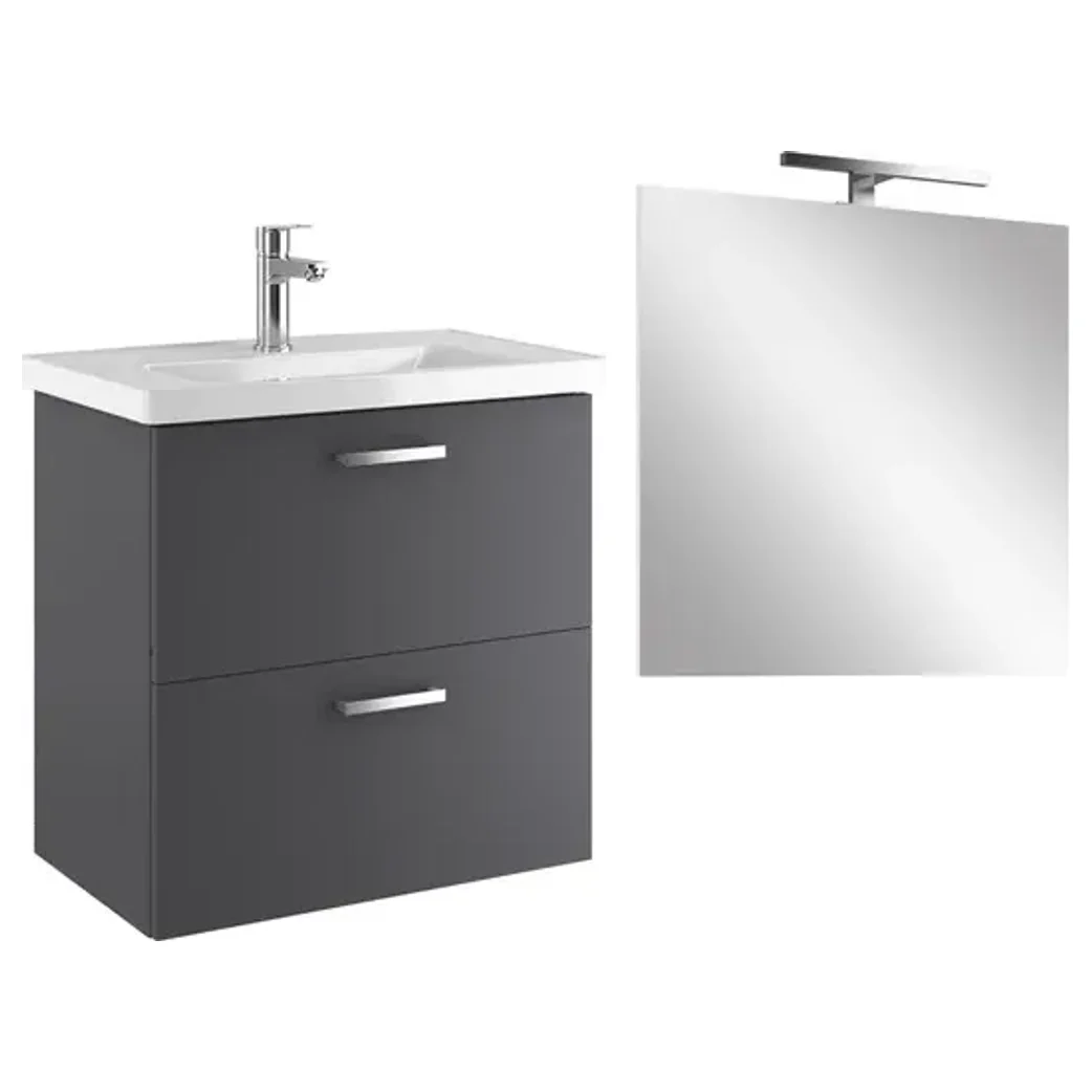 Kale Noa 65 Cm Antrasit Çift Çekmeceli Banyo Dolabı Seti (Lavabo + Sifon + Ayna) - 310300104641