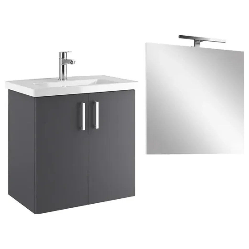 Kale Noa 65 Cm Antrasit Kapaklı Banyo Dolabı Seti (Lavabo + Sifon + Ayna) - 310300104643