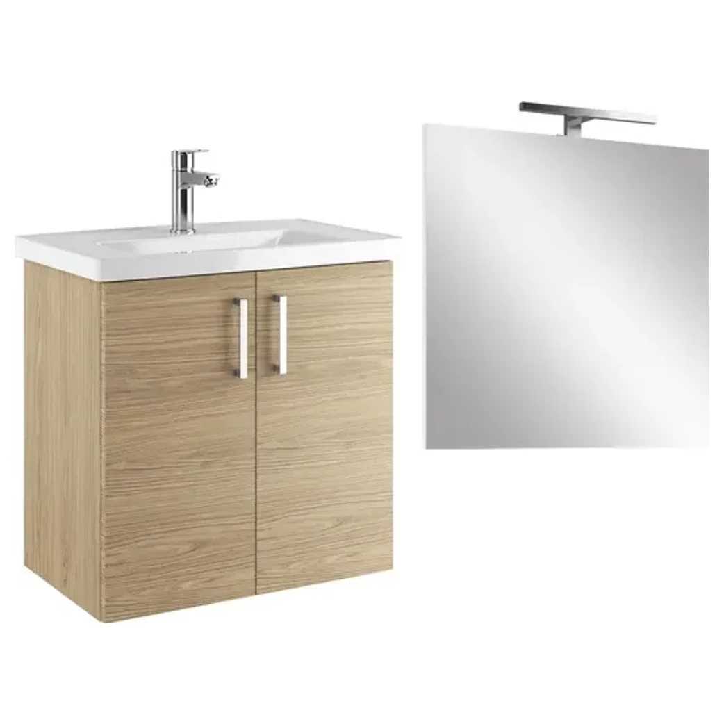 Kale Noa 65 Cm Meşe Kapaklı Banyo Dolabı Seti (Lavabo + Sifon + Ayna) - 310300104647