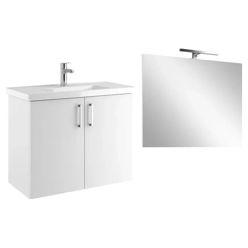 Kale Noa 80 Cm Beyaz Kapaklı Banyo Dolabı Seti (Lavabo + Sifon + Ayna) - 310300104635